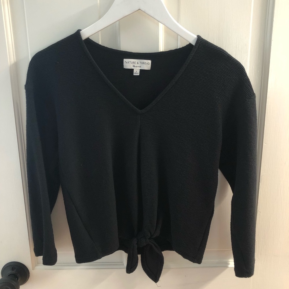Madewell Black Ripped Top with Tie Front - S